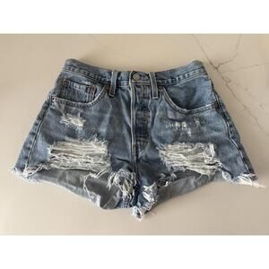 Levi's 501 Distressed Denim Shorts - Classic Blue Size 27